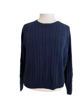 Vintage Navy Blue silk blend Sweater Ribbed Knit  Crewneck Long Sleeve New With